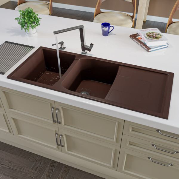 ALFI brand AB4620DI 46" Double Granite Composite Sink with Drainboard