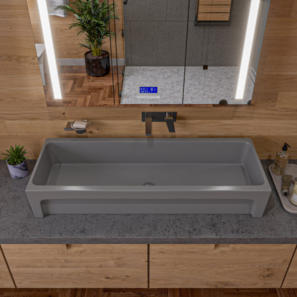ALFI brand AB48TRGM 48" Grey Matte Above Mount Fireclay Bathroom Trough Sink