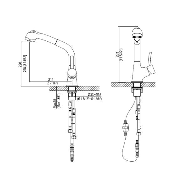 Dawn AB50 3702 Single Lever Pull-Out Spray Solid Brass Kitchen Faucet