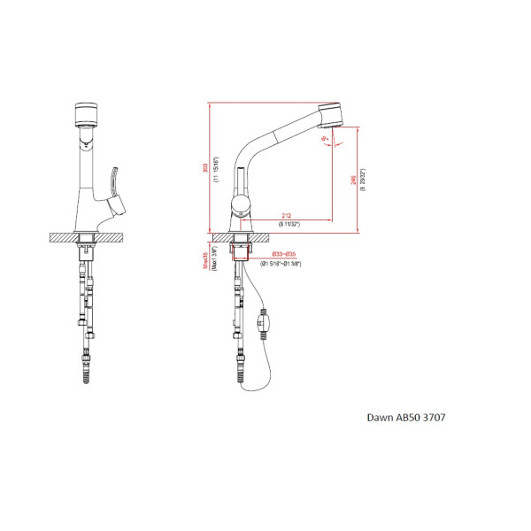 Dawn AB50-3707 Single Lever Pull-Out Spray Solid Brass Kitchen Faucet