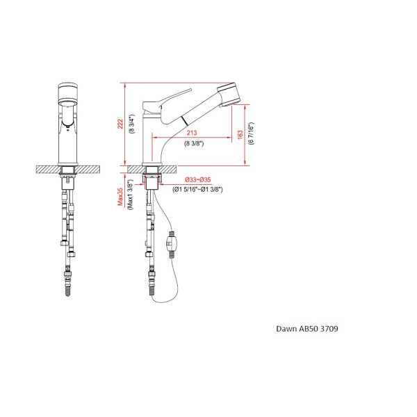 Dawn AB50 3709BN Brushed Nickel Single Lever Pull-Out Spray Kitchen Faucet