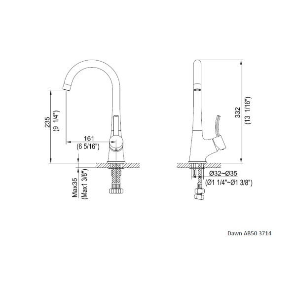 Dawn AB50-3714 Single Lever Handle Solid Brass Pull-out Spout Bar Faucet