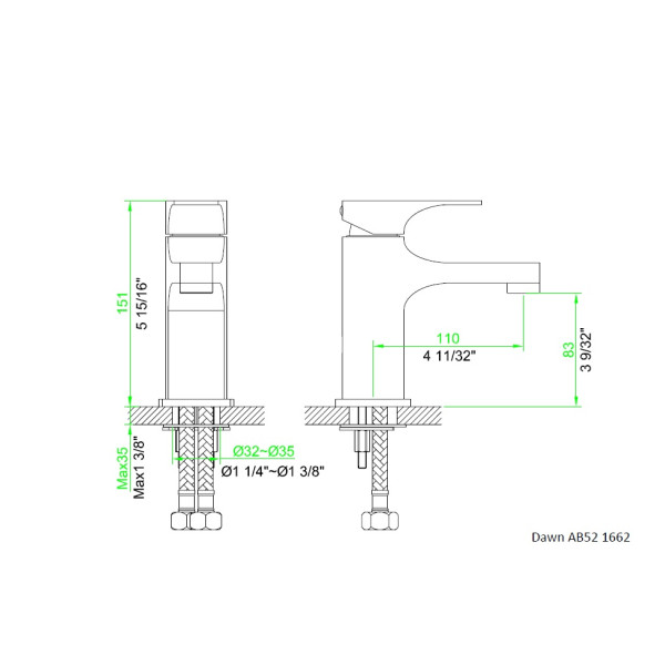 Dawn AB52-1662 Single-Lever Handle Solid Brass Lavatory Faucet