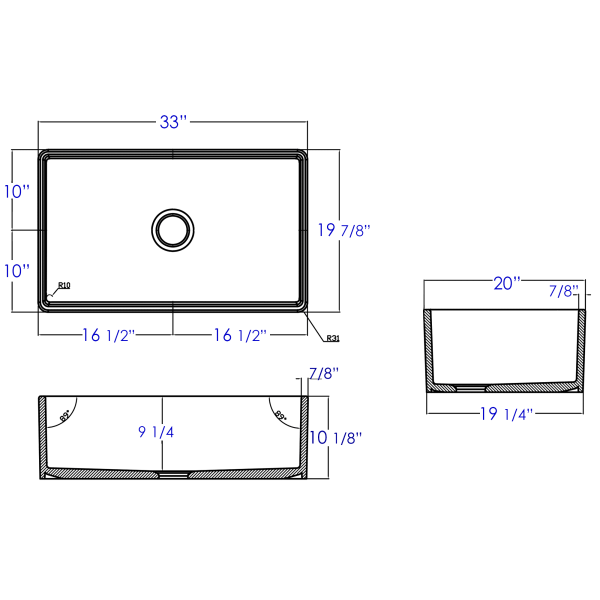 ALFI brand AB533 33 Inch Smooth Single Bowl Fireclay Farm Sink