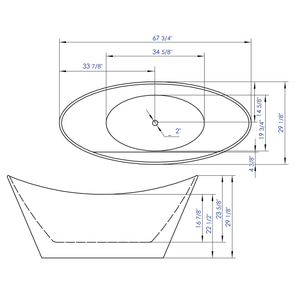 ALFI brand AB8803 68 Inch White Oval Acrylic Free Standing Soaking Bathtub