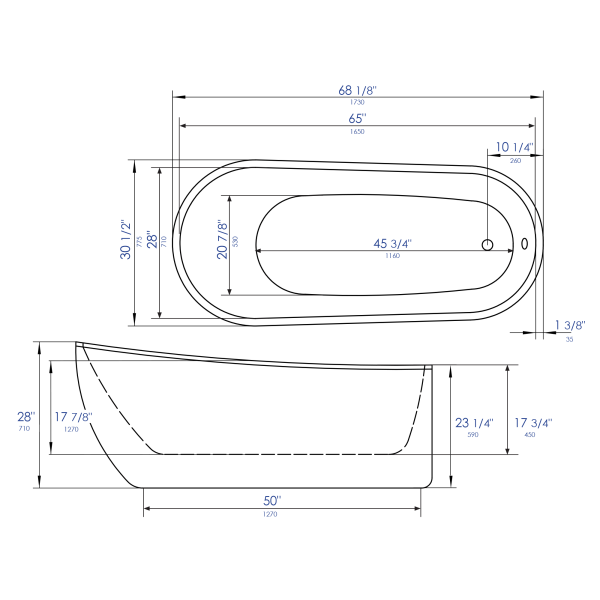 ALFI brand AB8826 68 Inch White Oval Acrylic Free Standing Soaking Bathtub