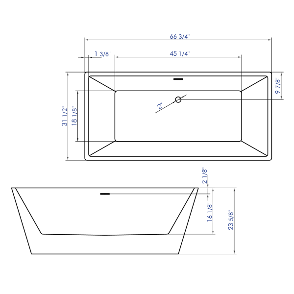 ALFI brand AB8832 67 Inch White Rectangular Acrylic Free Standing Bathtub