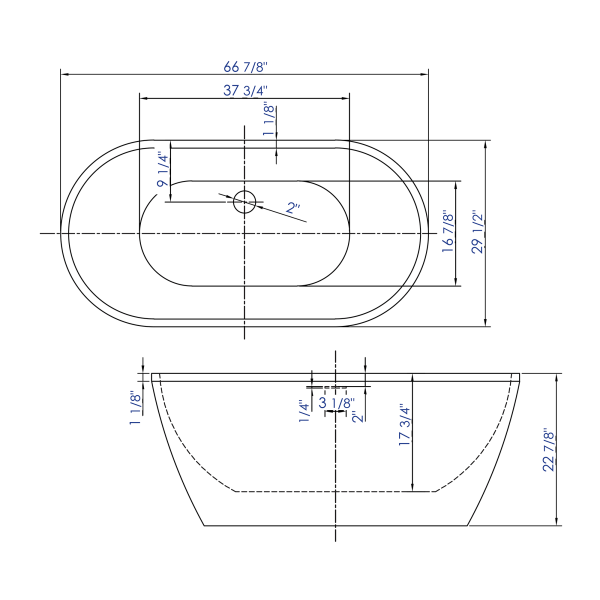 ALFI brand AB8839 67 Inch White Oval Acrylic Free Standing Soaking Bathtub