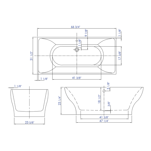 ALFI brand AB8840 67 Inch White Rectangular Acrylic Free Standing Bathtub