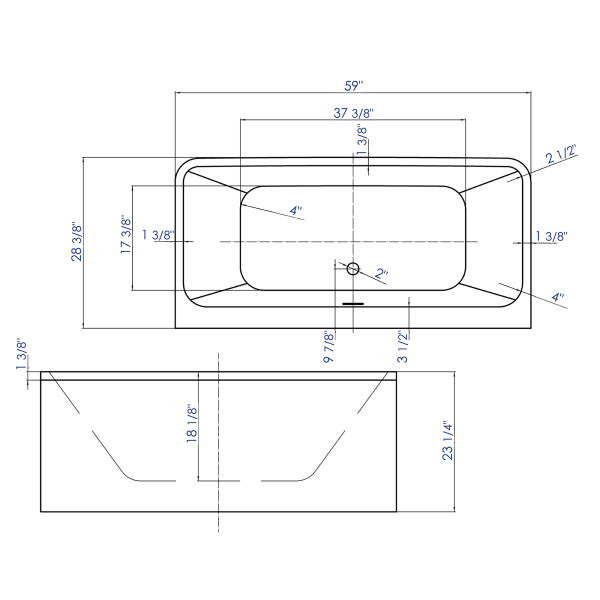 ALFI brand AB8858 59 Inch White Rectangular Acrylic Free Standing Bathtub
