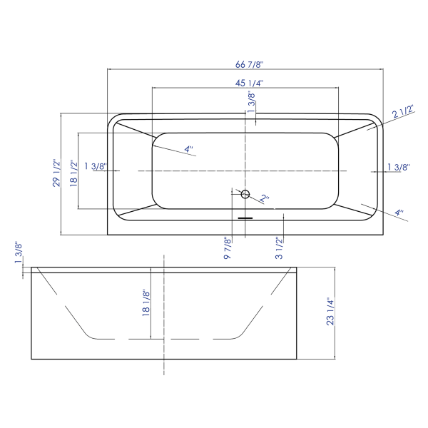 ALFI brand AB8859 67 Inch White Rectangular Acrylic Free Standing Bathtub
