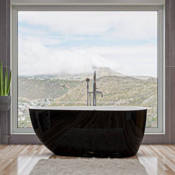 ALFI brand AB8862 59 Inch Black & White Oval Free Standing Soaking Bathtub