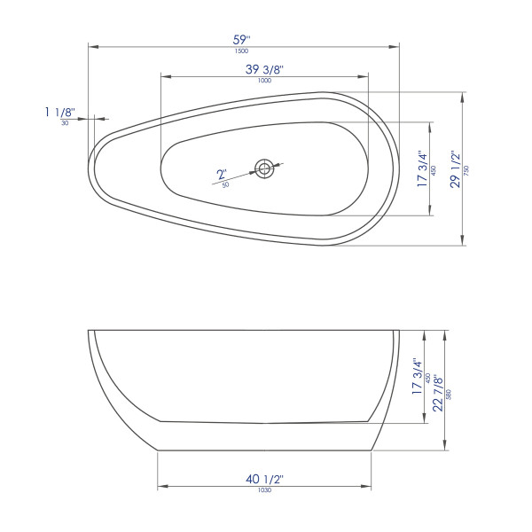 ALFI brand AB8862 59 Inch Black & White Oval Free Standing Soaking Bathtub