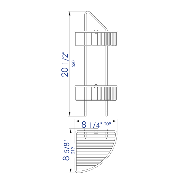 ALFI brand AB9532 Polished Chrome Corner Mounted Double Basket Shower Shelf