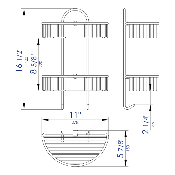 ALFI brand AB9534 Polished Chrome Wall Mounted Double Basket Shower Shelf