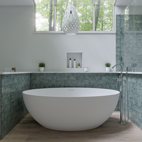 ALFI brand AB9941 67" White Oval Solid Surface Smooth Resin Soaking Bathtub