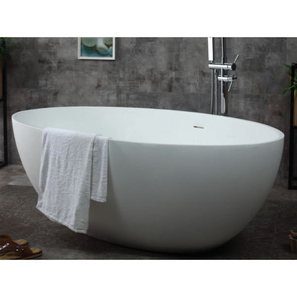 ALFI brand AB9941 67" White Oval Solid Surface Smooth Resin Soaking Bathtub