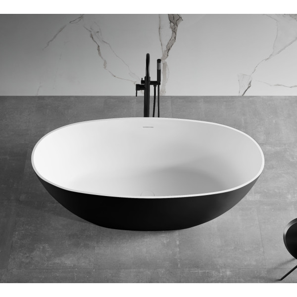ALFI brand AB9975BM 59" Black & White Matte Oval Solid Surface Resin Soaking
