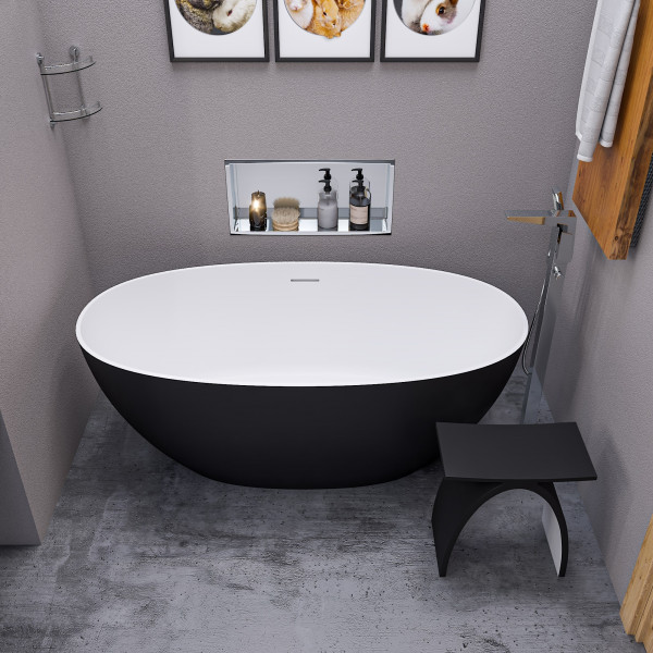 ALFI brand AB9975BM 59" Black & White Matte Oval Solid Surface Resin Soaking