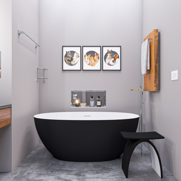 ALFI brand AB9975BM 59" Black & White Matte Oval Solid Surface Resin Soaking