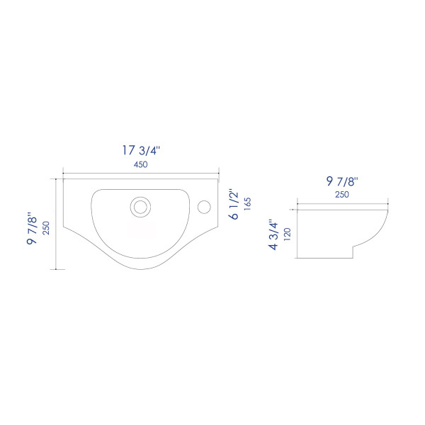 ALFI brand ABC114 White 18" Small Wall Mounted Ceramic Sink with Faucet Hole