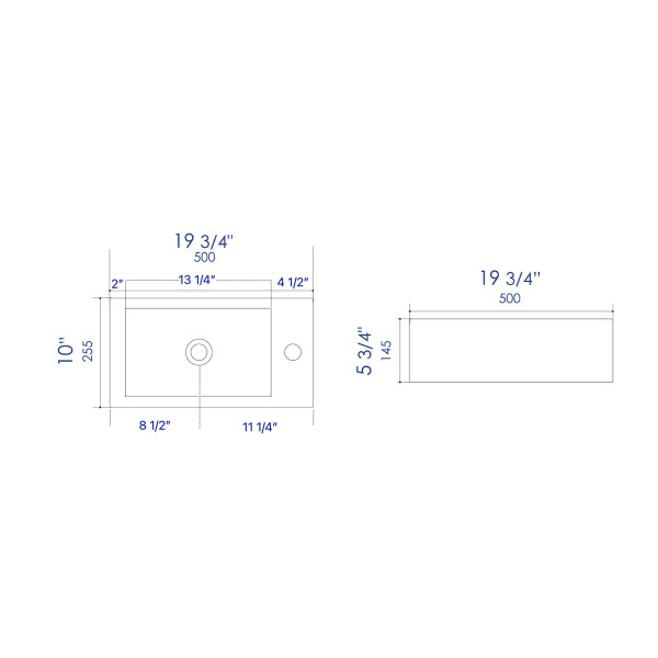 ALFI brand ABC116 White 20" Rectangular Wall Mounted Ceramic Sink w Faucet Hole