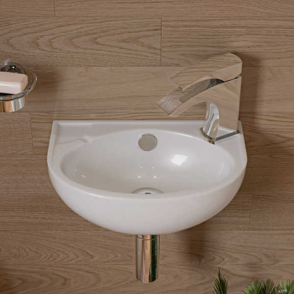 ALFI brand ABC118 White 14" Small Wall Mounted Ceramic Sink with Faucet Hole