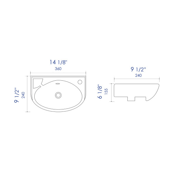 ALFI brand ABC118 White 14" Small Wall Mounted Ceramic Sink with Faucet Hole