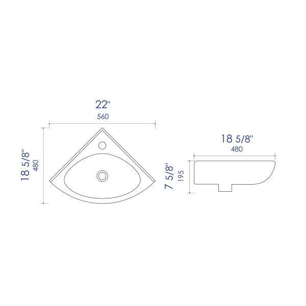 ALFI brand ABC120 White 22" Corner Wall Mounted Ceramic Sink with Faucet Hole