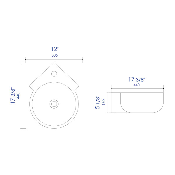 ALFI brand ABC121 White 17" Tiny Corner Wall Mounted Ceramic Sink + Faucet Hole