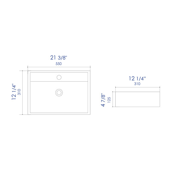 ALFI brand ABC122 White 22" Rectangular Wall Mounted Ceramic Sink + Faucet Hole