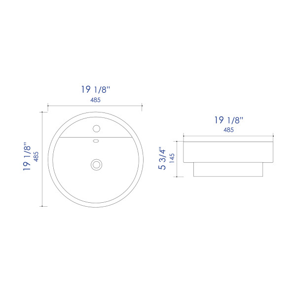 ALFI brand ABC702 White 19" Round Semi Recessed Ceramic Sink with Faucet Hole