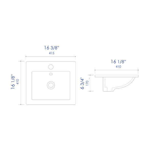 ALFI brand ABC801 White 17" Square Drop In Ceramic Sink with Faucet Hole