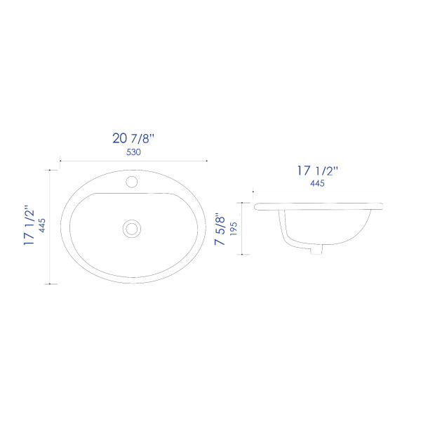 ALFI brand ABC802 White 21" Oval Drop In Ceramic Sink with Faucet Hole