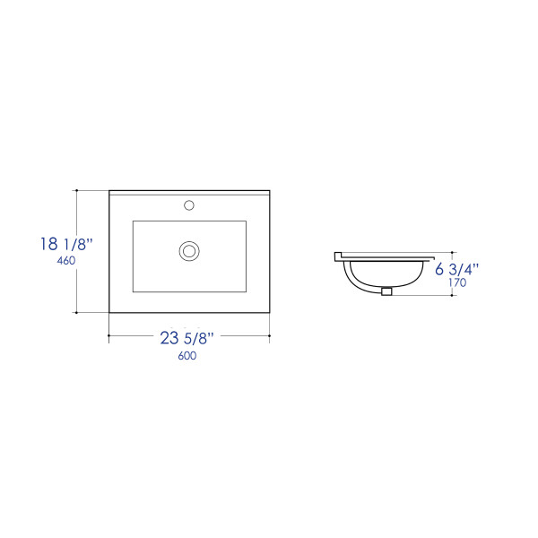 ALFI brand ABC803 White 25" Rectangular Drop In Ceramic Sink with Faucet Hole