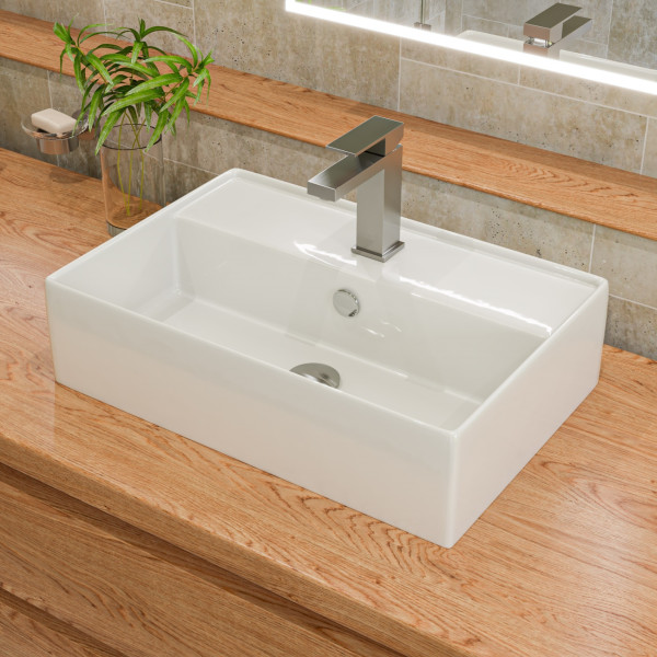 ALFI brand ABC901 24" Modern Rectangular Above Mount Ceramic Sink + Faucet Hole