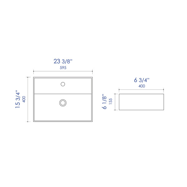ALFI brand ABC901 24" Modern Rectangular Above Mount Ceramic Sink + Faucet Hole
