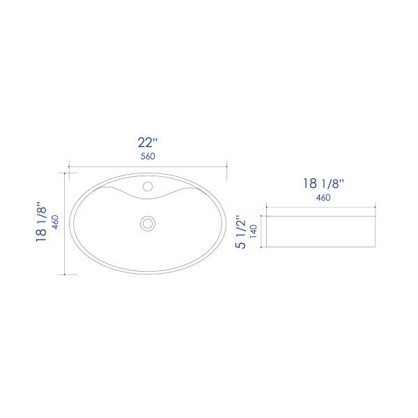 ALFI brand ABC910 White 22" Oval Above Mount Ceramic Sink with Faucet Hole