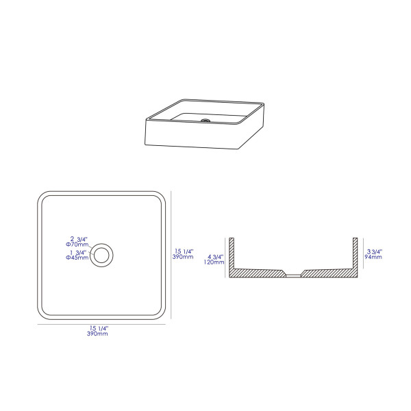 ALFI brand ABCO16S 16" Square Solid Concrete Gray Matte Bathroom Sink