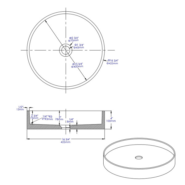 ALFI brand ABCO17R 17" Round Solid Concrete Gray Matte Above Mount Bathroom Sink