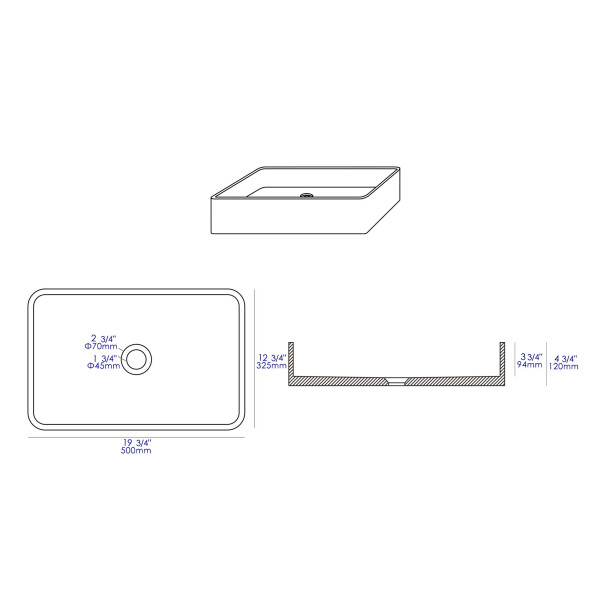 ALFI brand ABCO20R 20" Rectangular Solid Concrete Gray Matte Above Mount Sink