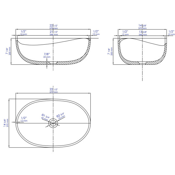 ALFI brand ABCO23O 23" Solid Concrete Wavy Oval Above Mount Vessel Sink