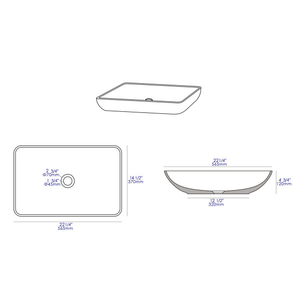 ALFI brand ABCO23R 23" Rect Solid Concrete Gray Matte Above Mount Bath Sink