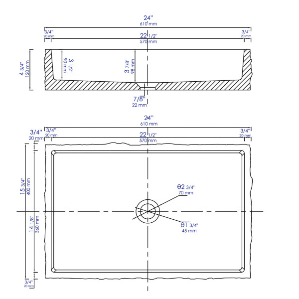ALFI brand ABCO24R 24" Solid Concrete Chiseled Style Above Mount Vessel Sink