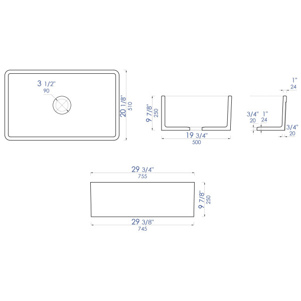 ALFI brand ABCO3020SB 30" Fireclay Farmouse Kitchen Sink In Concrete Color