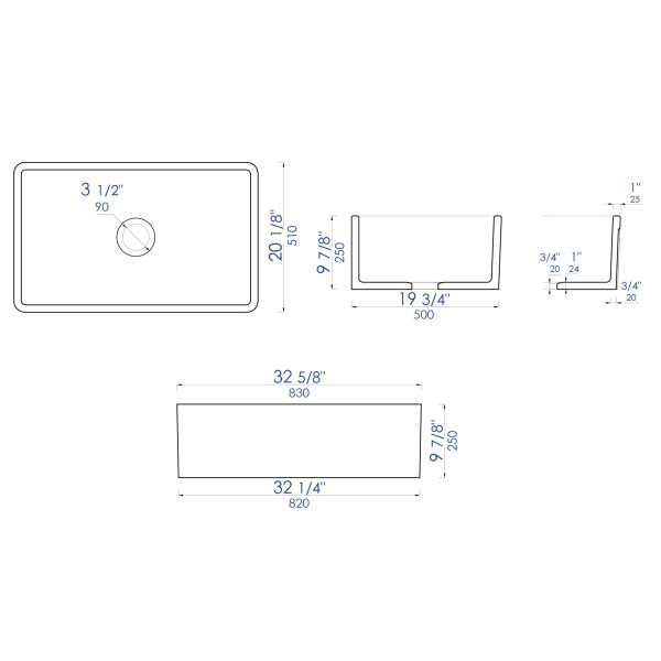ALFI brand ABCO3320SB 33" Fireclay Farmhouse Kitchen Sink In Concrete Color