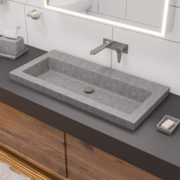 ALFI brand ABCO40TR 40" Solid Concrete Gray Matte Trough Sink for the Bathroom