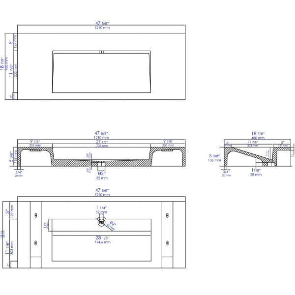 ALFI brand ABCO48R 48" Solid Concrete Rectangular Countertop Sink