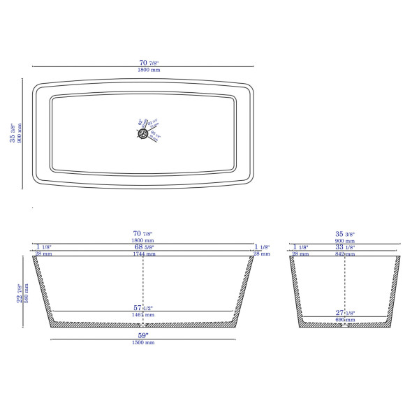 ALFI brand ABCO71TUB 71" Solid Concrete Rectangular Freestanding Bathtub