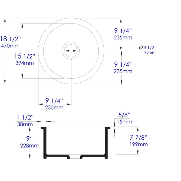 ALFI brand ABF1818R Round 18" x 18" Undermount / Drop In Fireclay Prep Sink